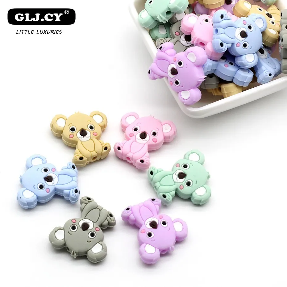 

Cute cartoon animal mini koala baby silicone teether BPA free food grade silicon child DIY nipple clip chain accessories 50PCs