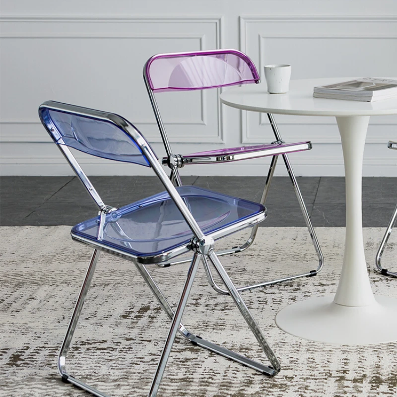 

Transparent Plastic Dining Chairs Stool Acrylic Backrest Modern Dining Chairs Simple Folding Mueble Hogar Salon Furniture QF50DC