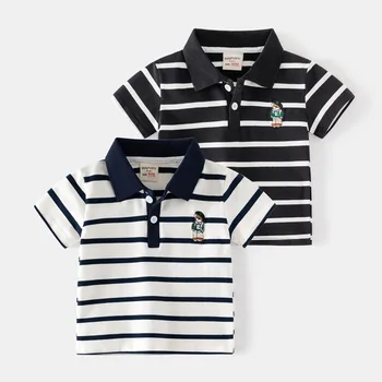 2025 Estate Bambini Polo a righe Versione coreana Stile Ragazzi Maniche corte T-shirt 2-7 anni Bambini Ricamo Top in cotone 1