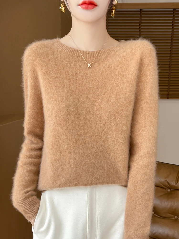 Autumn Winter Women Clothing O-Neck Pullover 100% Merino Wool Sweater New Fashion Cashmere Tops Bottoming Long Sleeve Knitwear 5