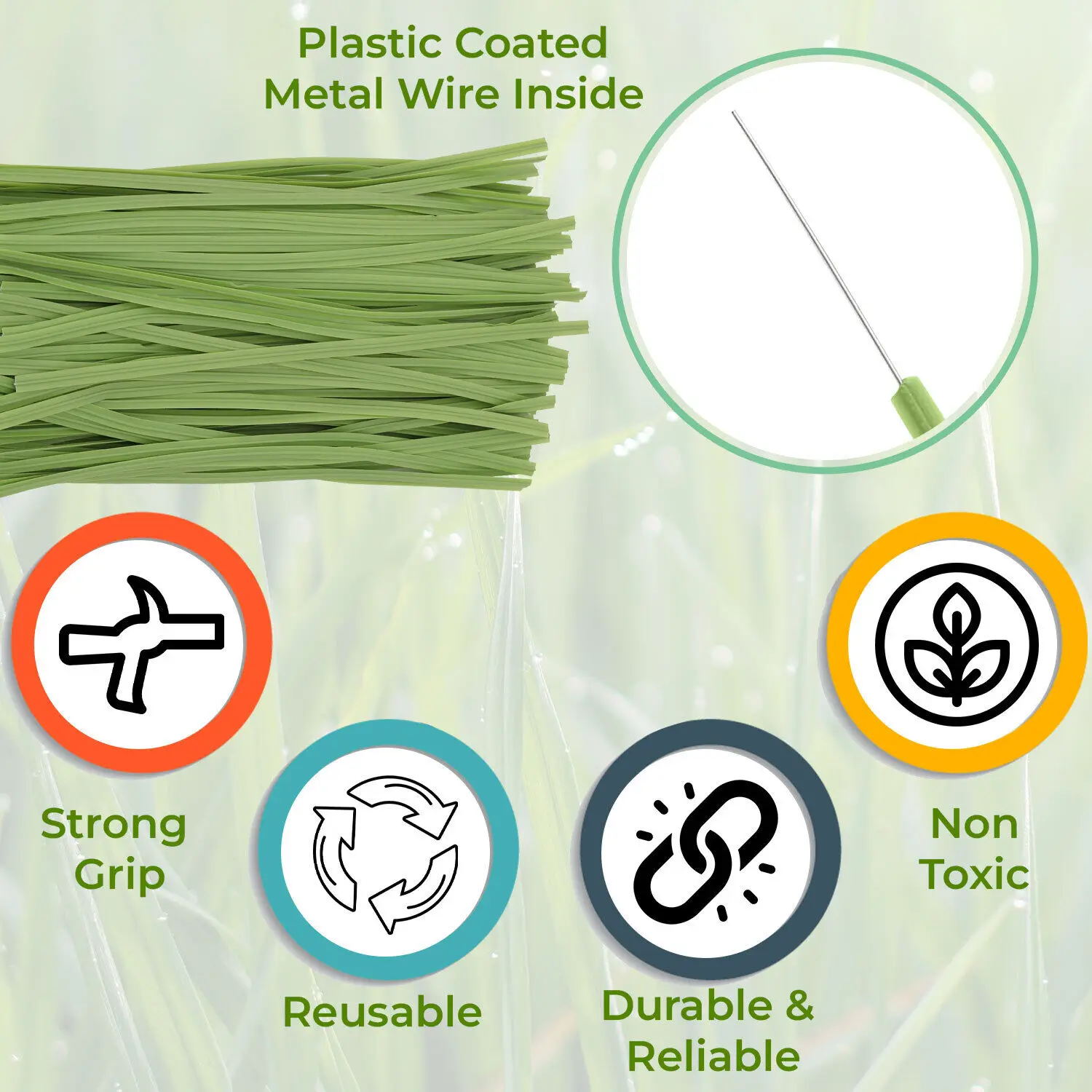 Plant Plastic Shell Reusable Galvanized with Iron Core Bendable Cable Ties 100Pcs