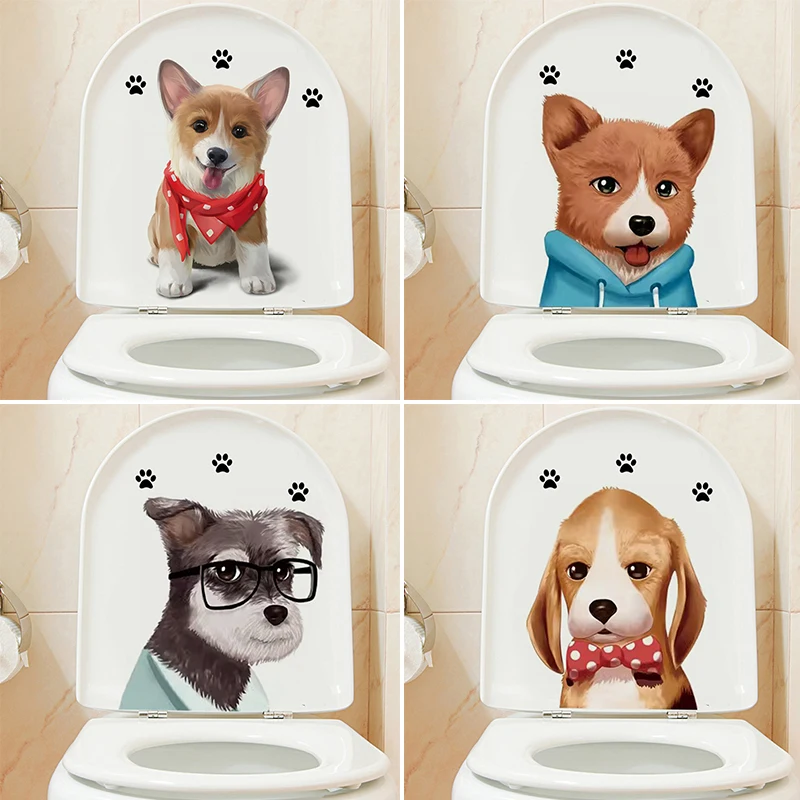 M466 Cute Cartoon Dog Baby Toilet Stickers Cartoon Child Urination Toilet Coperchio Wc Door Sticker Rimovibile Decor Paper Household
