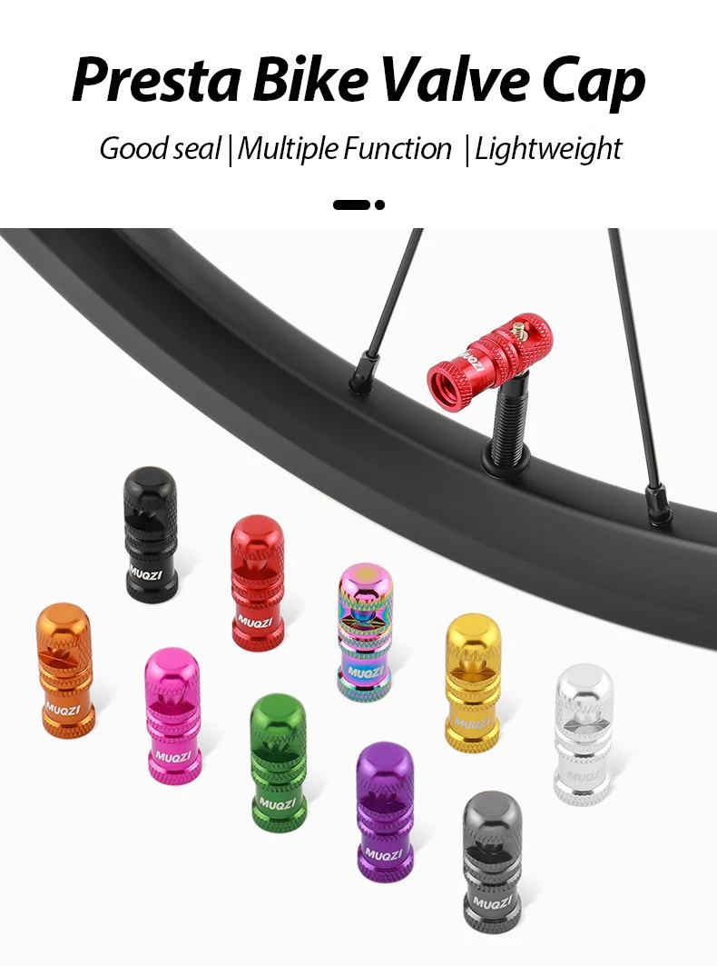 2 teile/beutel MUQZI Bike Presta Tubeless Ventil Kappe Staub Abdeckung mit Ventil Core Entfernen Funktion Entfernung Werkzeug Aluminium Legierung – Detail 1