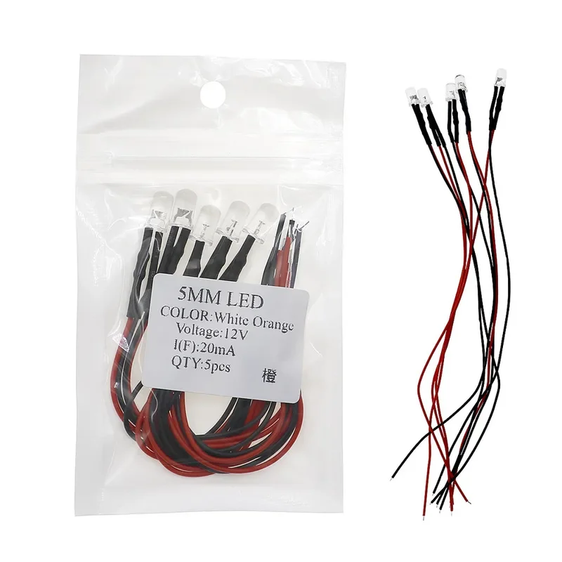 50pcs 10color 3V 5v 12v F5 5mm prewired led diode kit warm white red ...