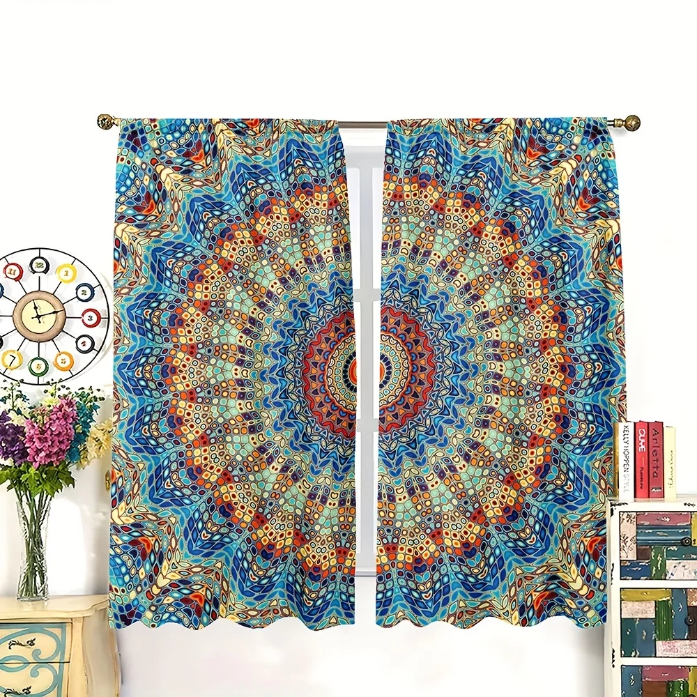 

2panels Boho Colorful Pattern 65% Blackout Curtain Rod Pocket Curtains For Living Room Kitchen Bedroom Hotel Bathroom Home Decor