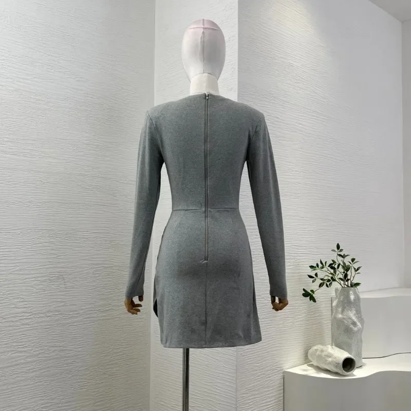 Women's New Fashion Style High Quality Elegant 2025 Grey Mini Dresses for Office Ladies 2