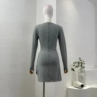 Women's New Fashion Style High Quality Elegant 2025 Grey Mini Dresses for Office Ladies 2