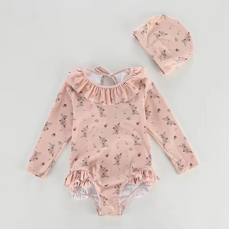 One-Piece Swimsuit for Baby Girls, Summer Swimming Wear with Flower Printing, Infants, ,