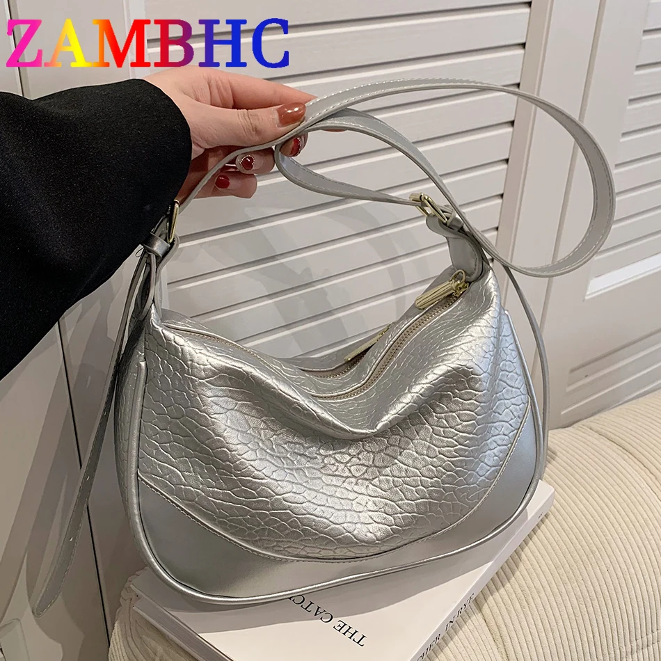 

Fashion Silver Shoulder Messenger Bags for Women Crocodile Pattern PU Leather Handbags 2023 Trend Luxury Ladies Crossbody Totes