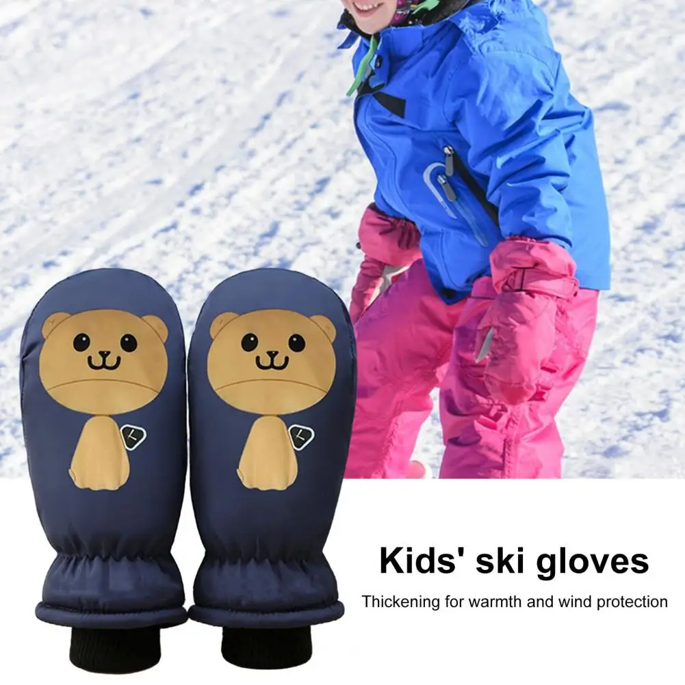 Windproof Ski Gloves Winter Warm Mitts Ultra-thick Waterproof Ski Gloves with Plush Lining for Toddlers Cartoon Print Winter