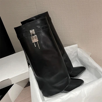 2026Women's Sexy Over-the-Knee Biker Boots Wedge Heels Casual Designer Brand Lined Plush Women's Warm Gothic Over-the-Knee Boots 1