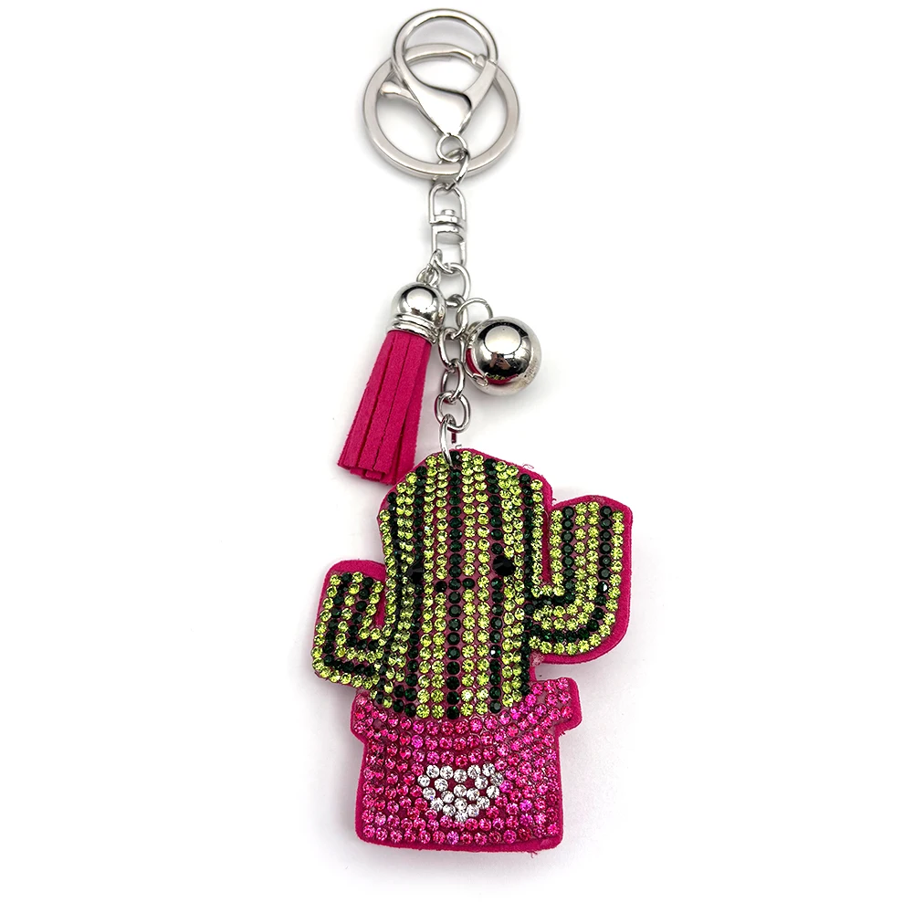 Rosa Rot Kaktus Topfpflanze Schlüsselbund Für Frauen Männer Kristall Quaste Liebe Herz Kawaii Weibliche Tasche Dekoration Schlüsselring Schmuck Geschenke – Detail 8