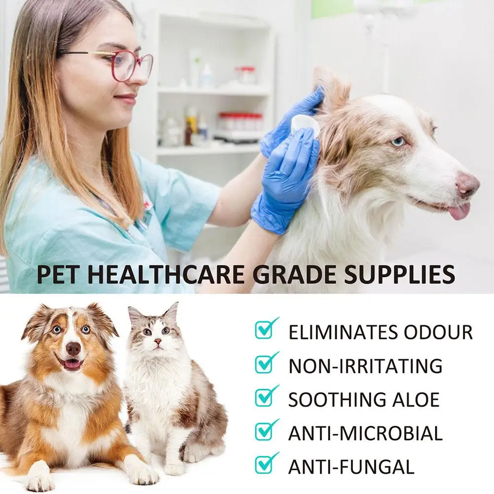 Cat Dog Ear Cleaner Pet Ear Drops Yeast Mites Infectiones Control Odor Removal Relieves Itching Anti Inflammatory Pet Ear Washer 4