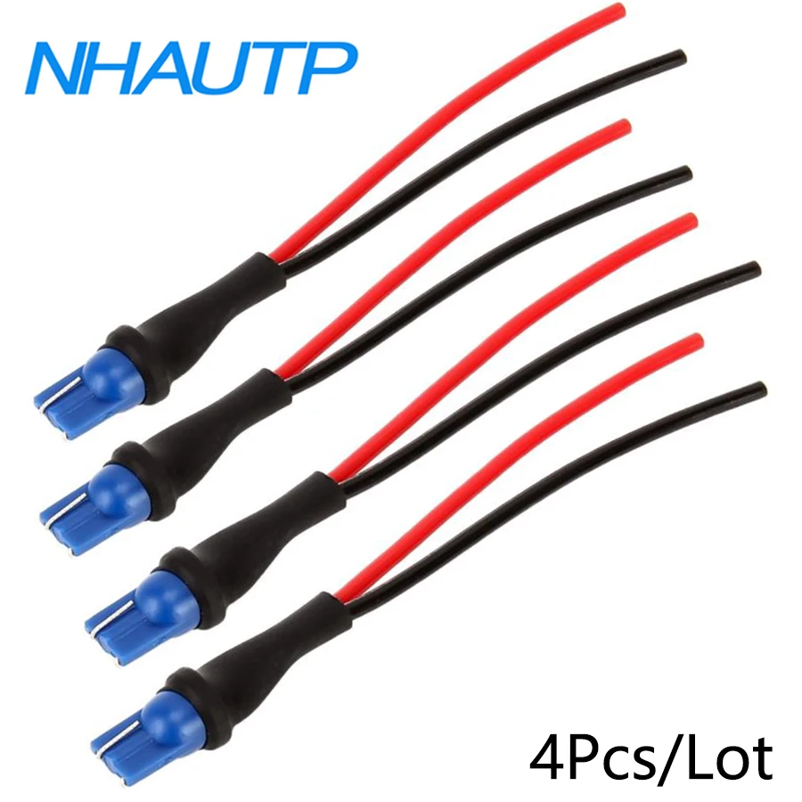 Socket Connector Plug Adapter 4Pcs T10 W5W Male Extended Wire