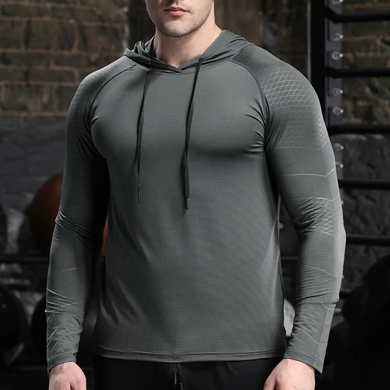 Mens Quick Dry Hooded Sports Hoodie - Long Sleeve Running Activewear