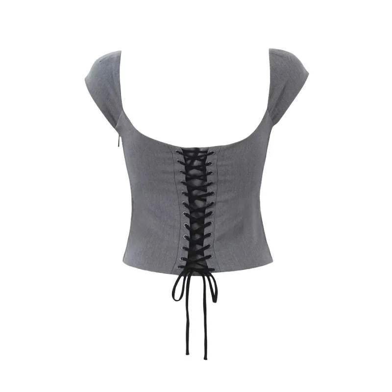 Women Square Neck Rowena Grey Lace Back Corset