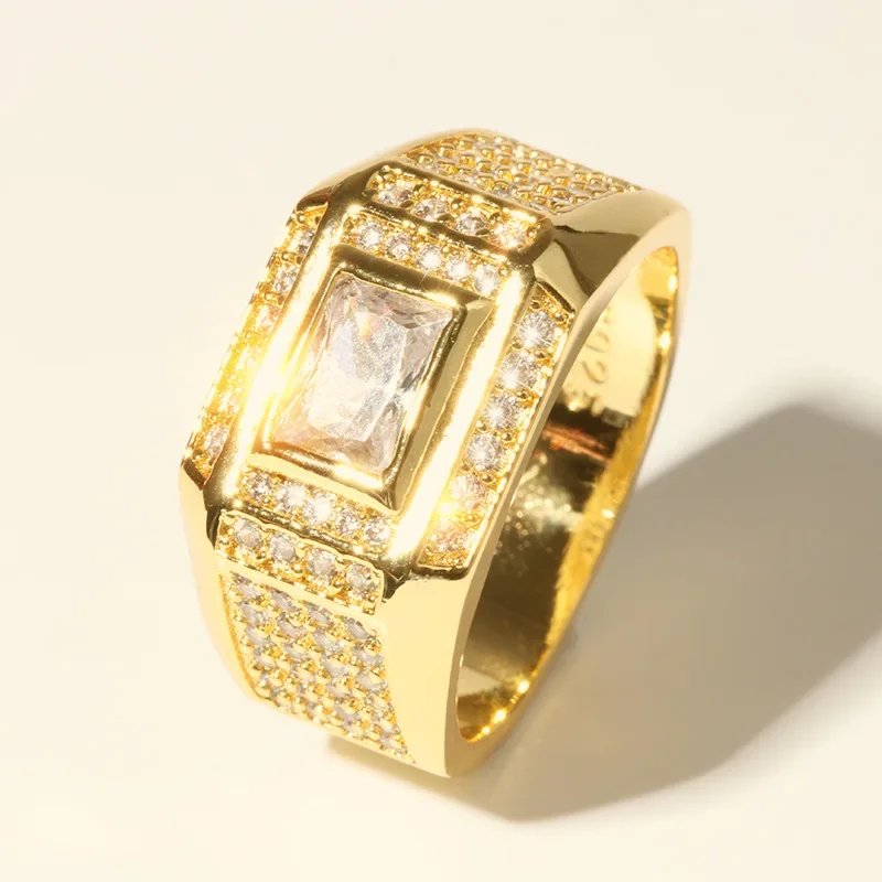 Anillos De Compromiso chapados en oro Natural de 18K para hombres, joyería de boda de circonita cúbica, tamaño grande