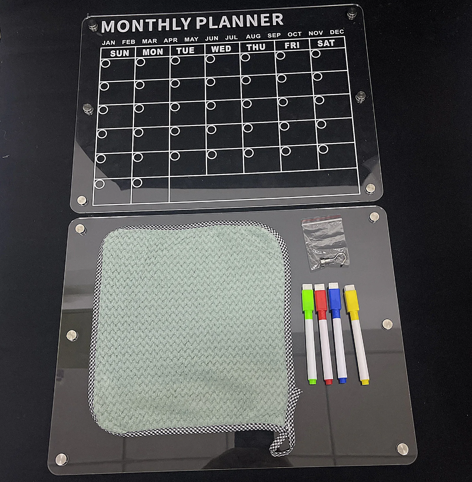 Acrylic magnetic calendar for fridge Strong magnetic calendar for fridge Clear Monthly Planner and Weekly Planner dry erase