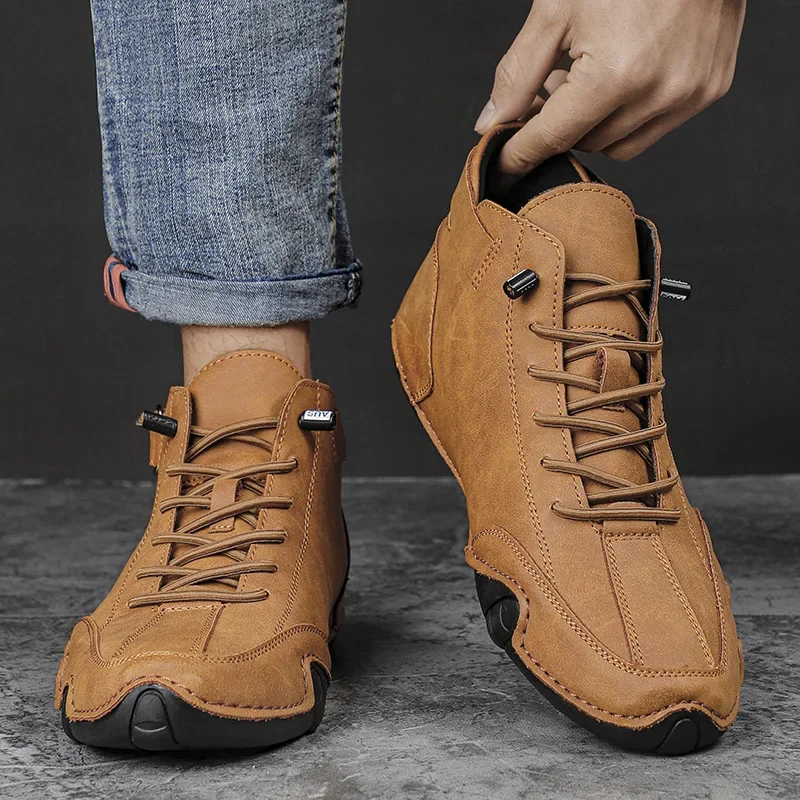 Ankle Leather Boots Men Fashion High Top Casual Shoes Handmade Botines Hombre Botte Homme Plus Big Size 48 49 50