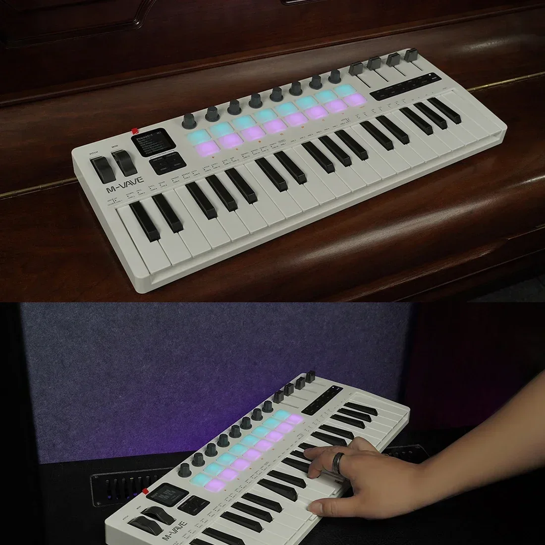 MIDI Keyboard M-VAVE SMK-37 Pro 37 Key MIDI Controller With Built-in Synth Engine 8 Knobs + 16 RGB Pads