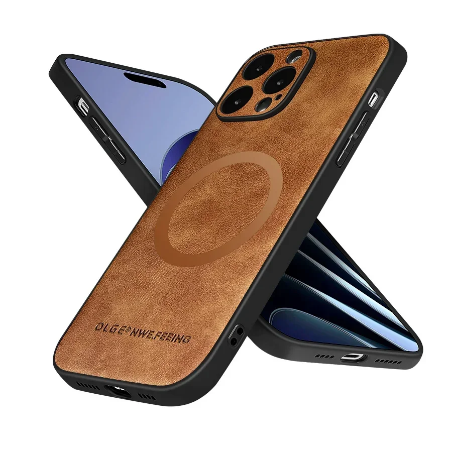 Magsafe Magnetic Matte Phone Case - PU Leather Silicone Cover