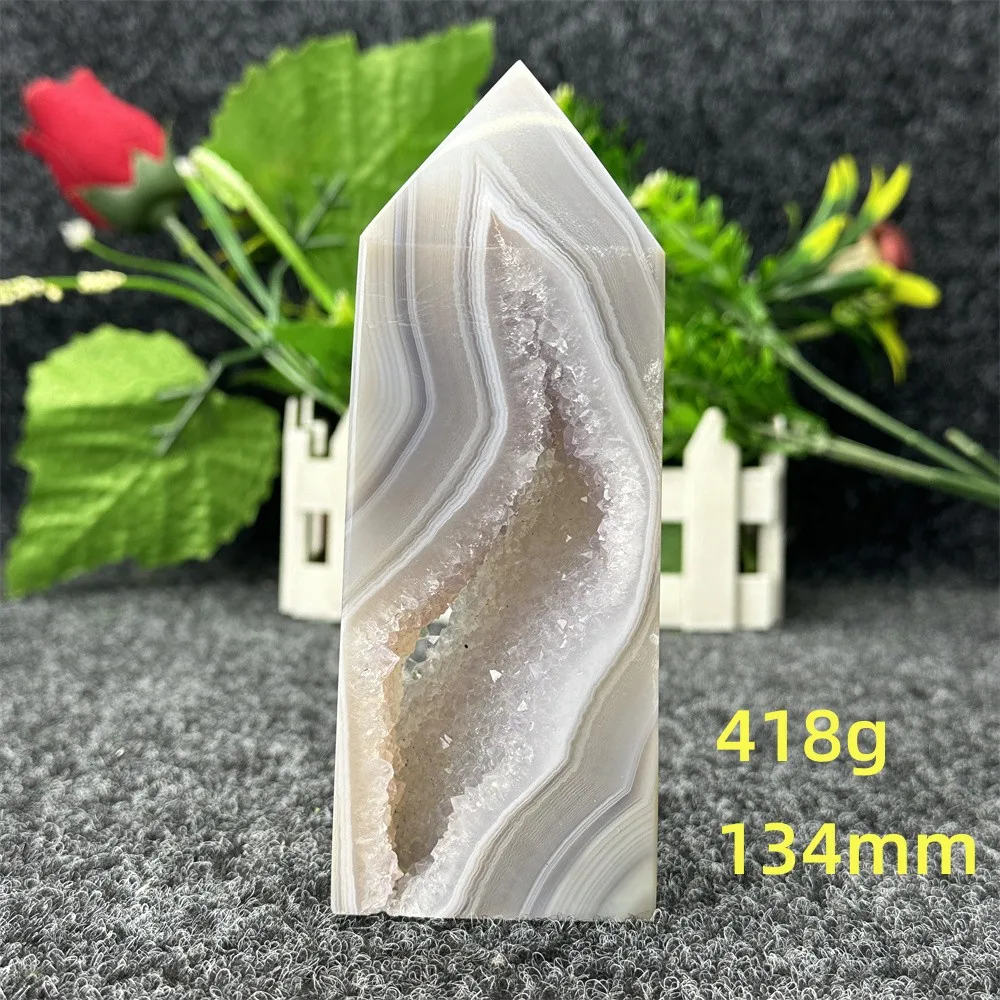 

Natural Gemstone Agate Geode Tetrahedral Wand Polished Healing Crystal Tower Home Decor Feng Shui