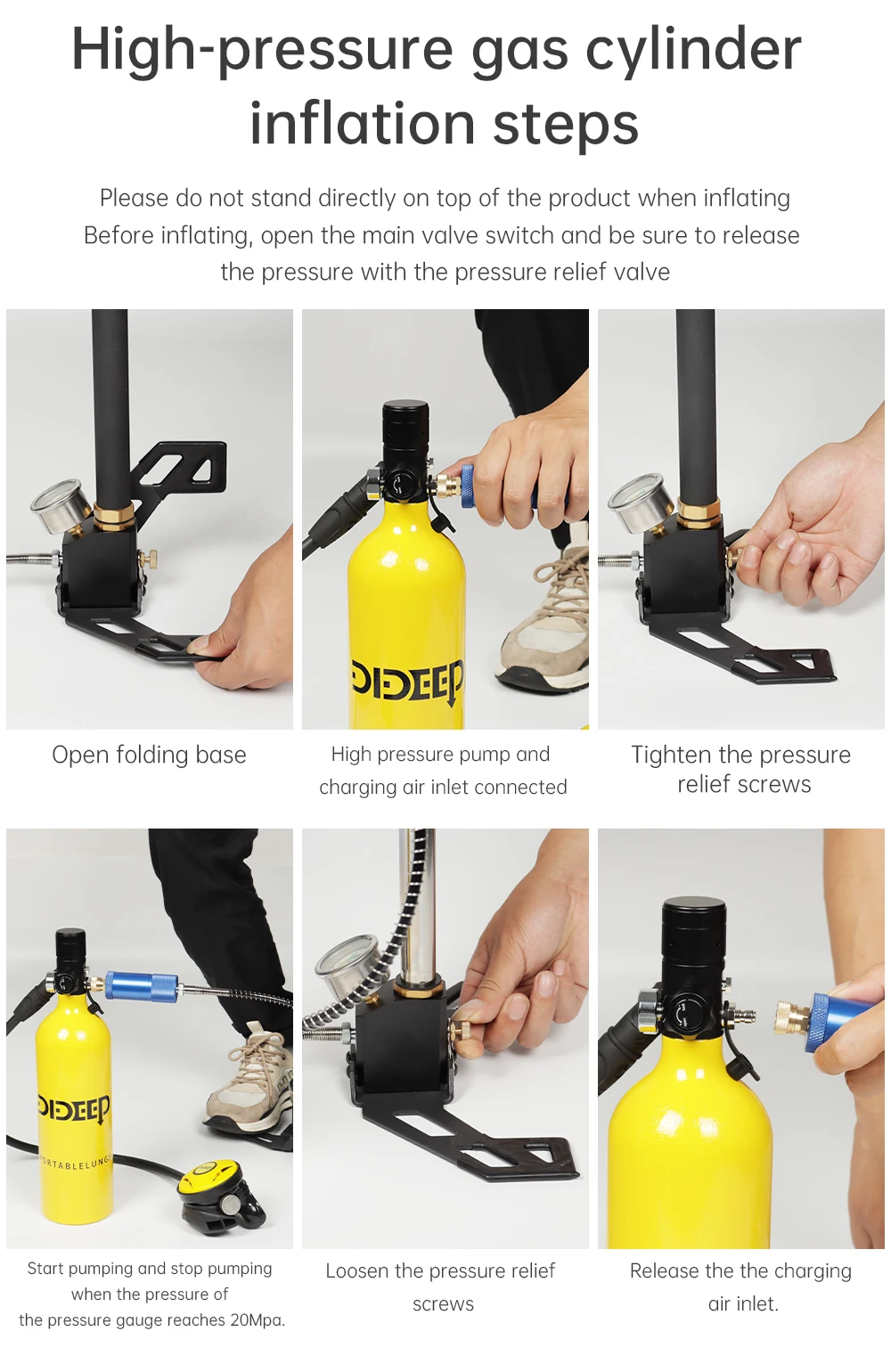 DIDEEP 1L Mini-Tauchflasche, 15-20 Min. Unterwasser-Tauchzeit, Einfach zu bedienen, Tragbare Tauchflasche mit 3000 PSI, Sommer-Outdoor-Tauchausrüstung zum Abkühlen und Entspannen – Detail 11