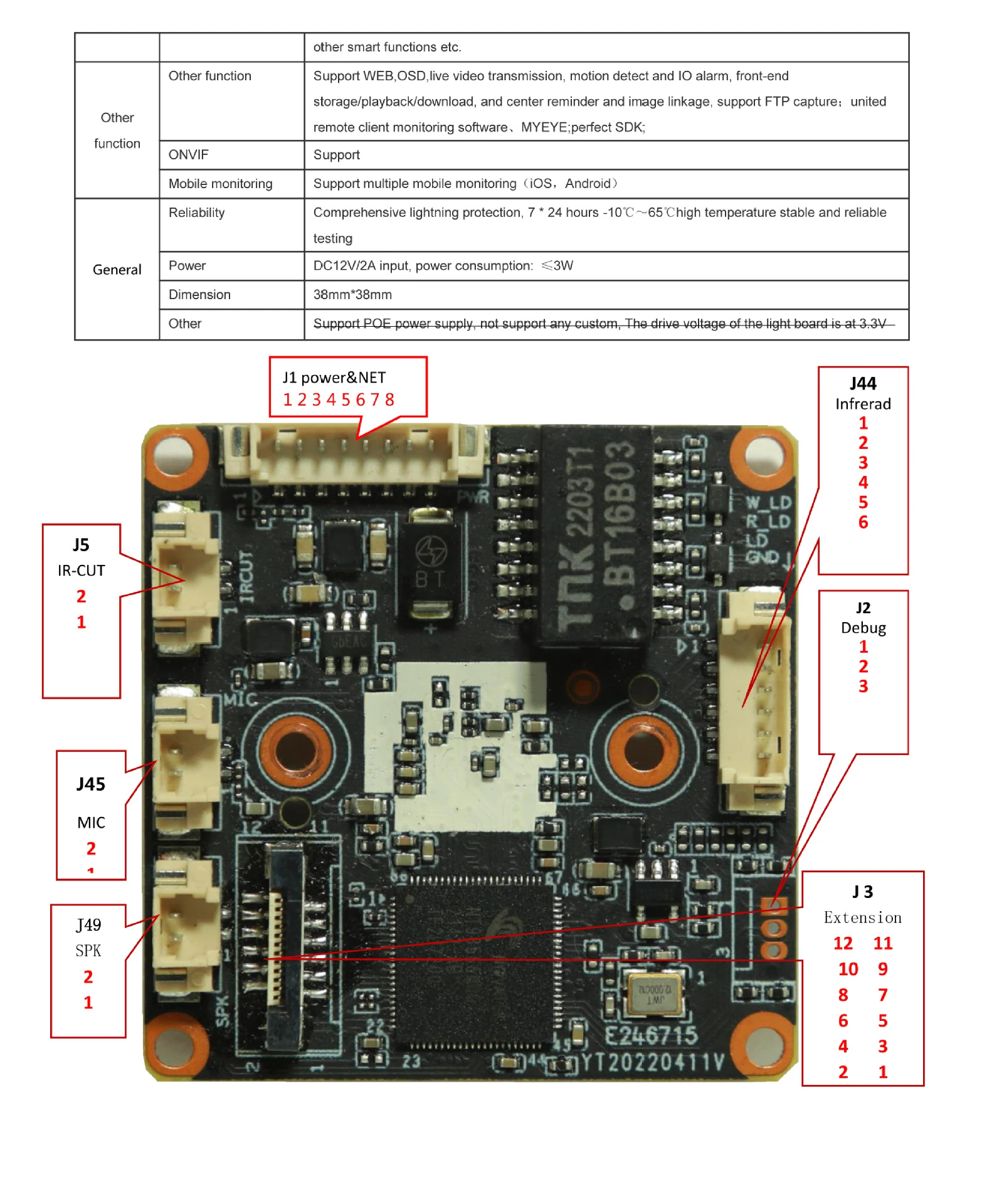 Camera board back view