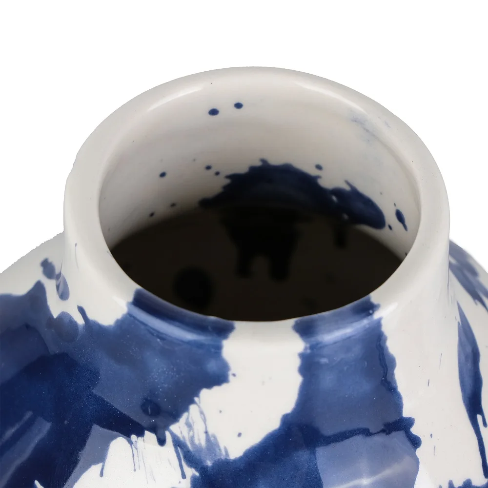 Set of 2 Glazed Blue Splash Ceramic Vases 5
