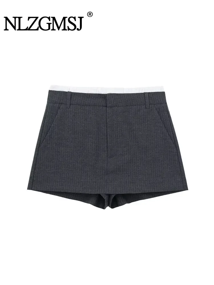 

Nlzgmsj TRAF 2024 Women Fashion New Design And Minimalist Style Patchwork Casual Skirt Pants Shorts Female Shorts