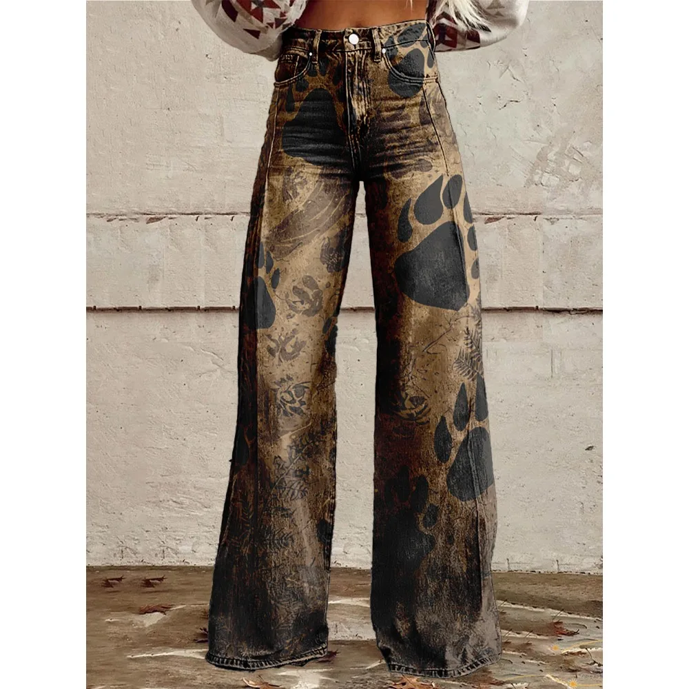 Sexy Hose mit hoher Taille und weitem Bein für Damen, niedliches Cartoon-Katzenmuster, Palazzo-Hose, lässige Mode, lustige Hose für den täglichen Gebrauch – Detail 3