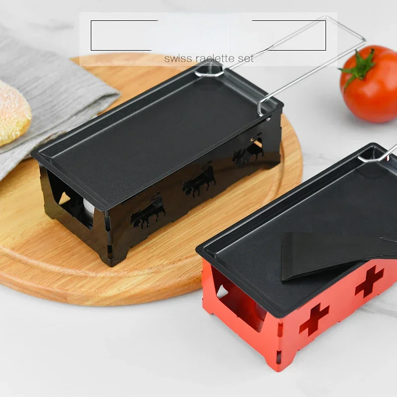 Milk Cheese Portable Non-Stick Metal Cheese Raclette Oven Grill Plate Rotaster Baking Tray Stove Set Kitchen Baking Tool cheese oven set