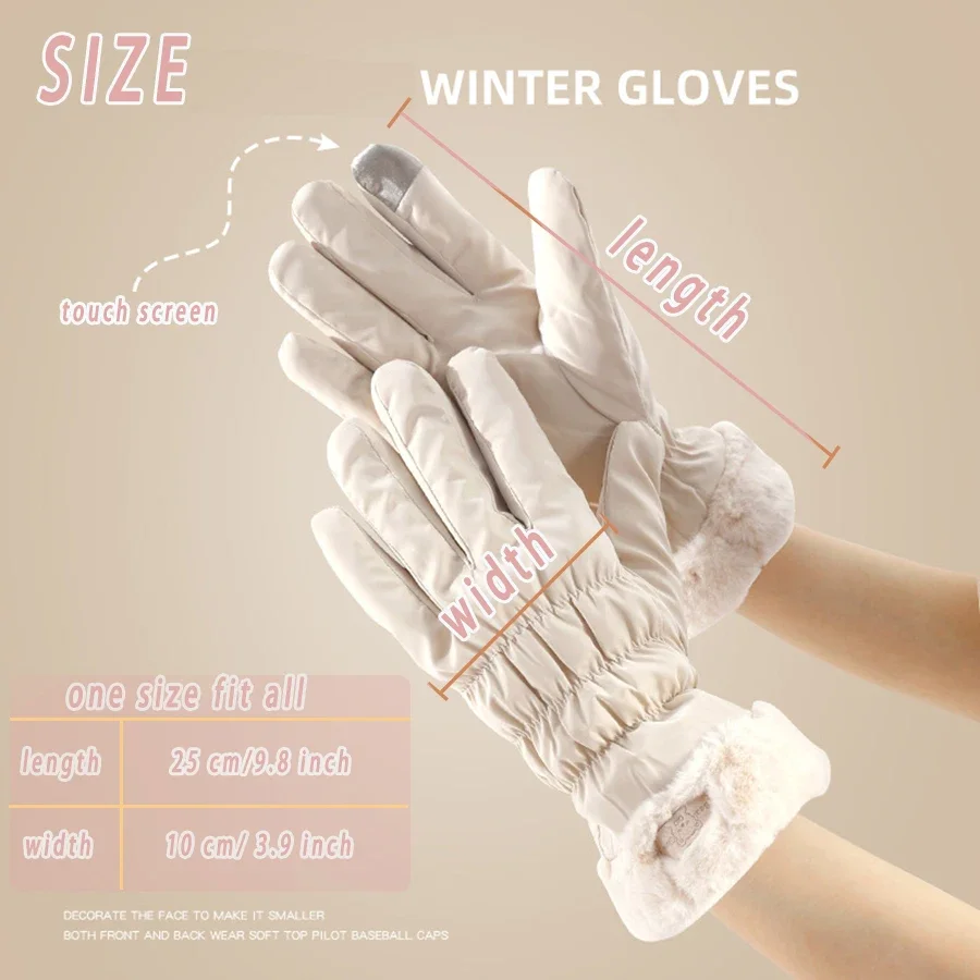 1 Pair Soft Plush Cuff Gloves Plus Velvet Thickened Warm Waterproof Touch Screen  Autumn Winter Coldproof Cycling Ski Gloves 4