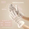 1 Pair Soft Plush Cuff Gloves Plus Velvet Thickened Warm Waterproof Touch Screen  Autumn Winter Coldproof Cycling Ski Gloves 4