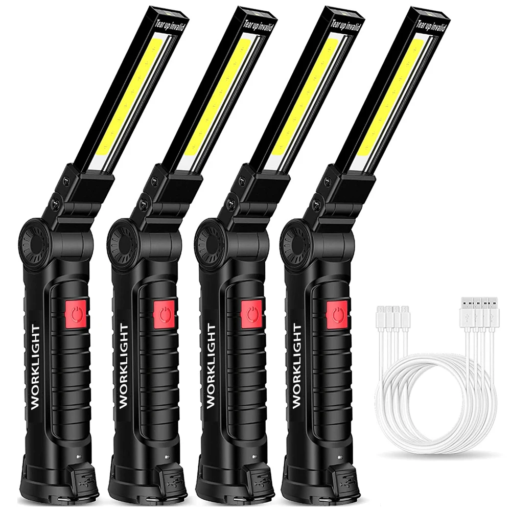 USB Rechargeable Portable COB LED Flashlight Work Light Magnetic Lanterna Hanging Lamp with Built in Battery