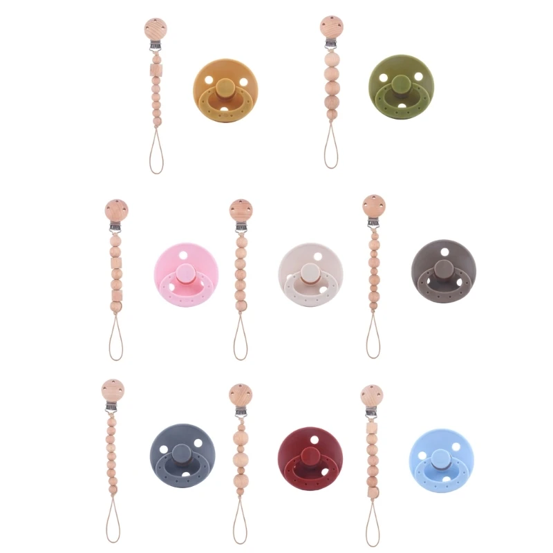 Silicone Pacifier Clips for Baby Wooden Teethers Toy Newborn Shower Gift 1560