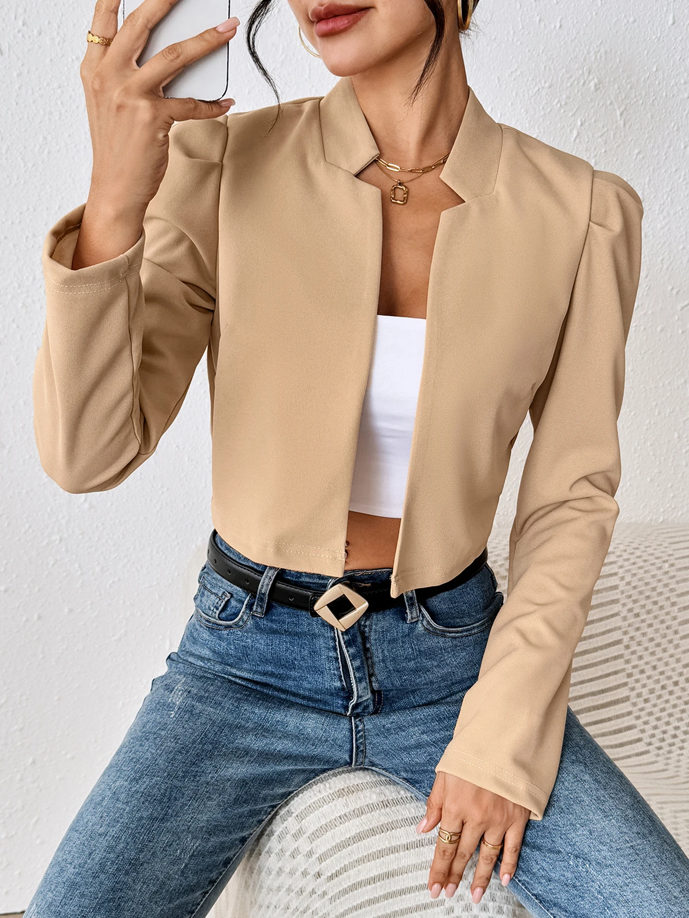 Jaqueta de malha casual simples de manga comprida para mulheres