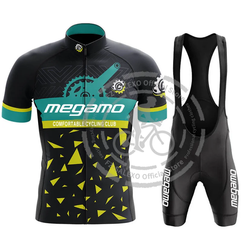 Megamo Team Cycling Jersey 19D Bib Set Men Summer New Short Sleeve MTB Bike Cycling Clothing Maillot Ropa Ciclismo Uniform Suit