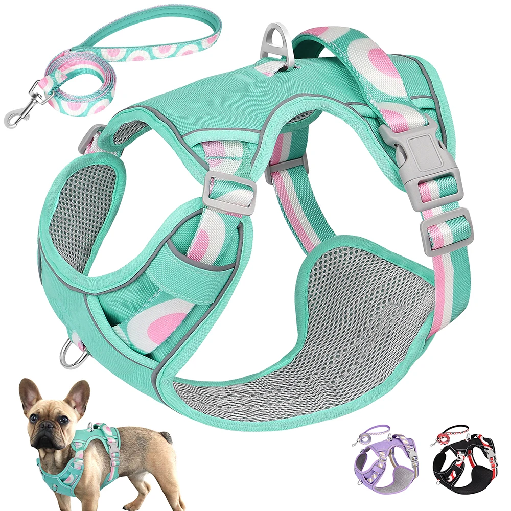 Reflective Dog Harness Leash Set No Pull Nylon Dogs Vest Harnesses with Control Handle for Medium Large Dogs Adjustable pet harness leash set pet harness set