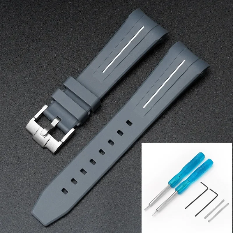 Premium Rubber Strap with Stainless Steel Buckle - 22mm Curved Interface Watch Band