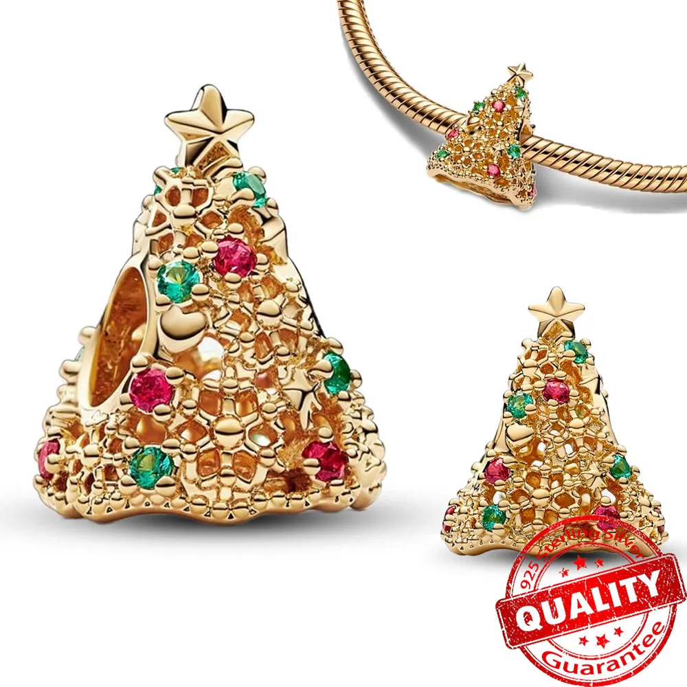 

New 925 Sterling Silver Glitter Christmas Tree Charm Fit original Pandora Bracelet DIY Accessories Christmas Gift Fine Jewelry