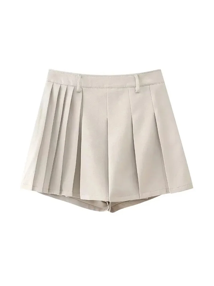 

HH TRAF 2024 Female Fashion Asymmetric Pleated Skirts Casual High Waist A-Line Mini Skirt Women's Vintage Summer Short Skorts