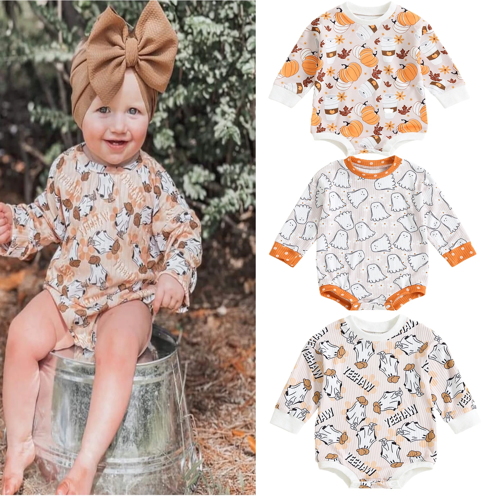 

Halloween Baby Girls Bodysuits Clothes Print Long Sleeve Jumpsuits Casual Sweatshirt Romper Fall Winter Child Jumpsuits Clothes