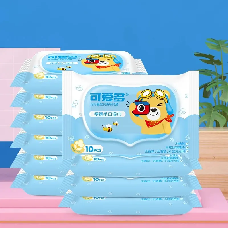 מגבות ידיים ופה מעוטרות בנפרד, 10 חבילות, ללא אלכוהול והיפואלרגניות לנסיעות