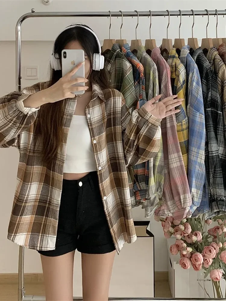 Women's Vintage Plaid Long Sleeve Shirt 1