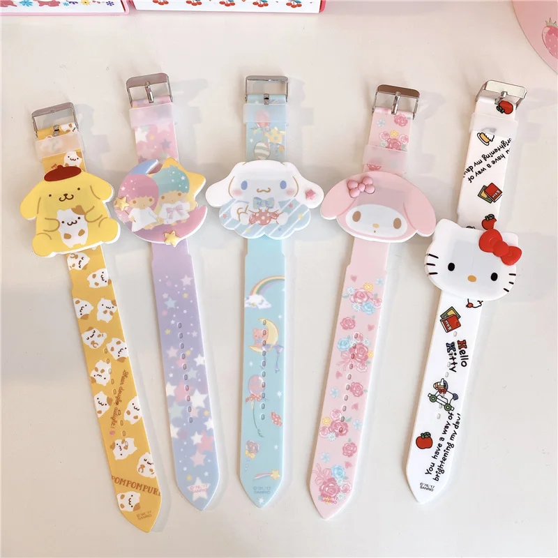 

Sanrio Hello Kitty My Melody Cinnamoroll LED Display Watch Student Creative Cartoon Style Silicone Watch Children's Holiday Gift