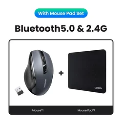 UGREEN Ergonomic Wireless Bluetooth Mouse with 4000DPI and Silent Clicks (Dual Mode - Mouse Pad)