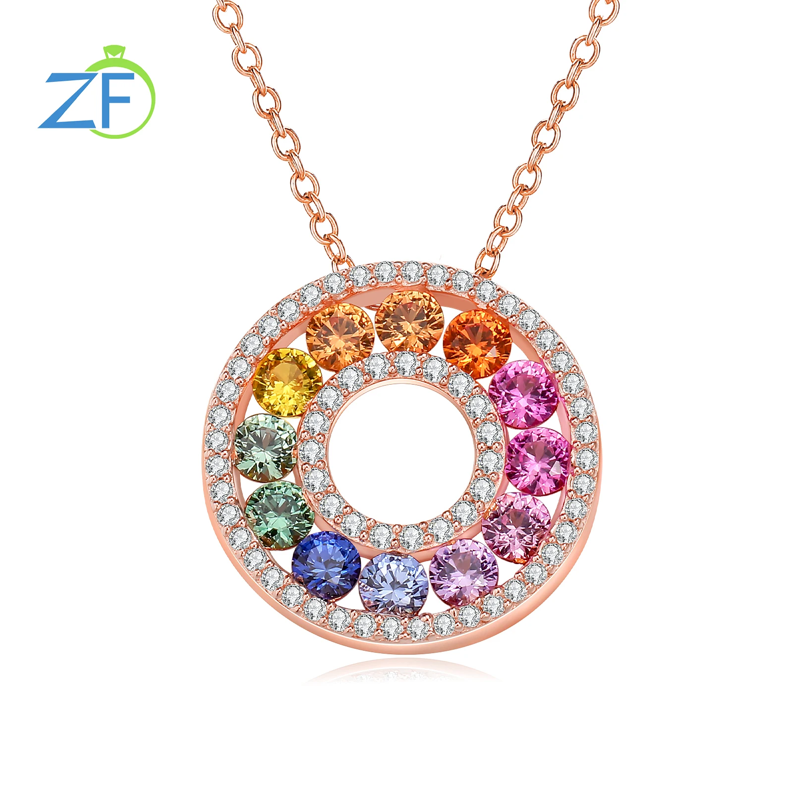 GZ ZONGFA 925 Sterling Silver Colorful Necklace for Women 2ct Colorful Gemstone Rose Gold Circle Eternity Necklace Fine Jewelry calvin klein eternity for women 30