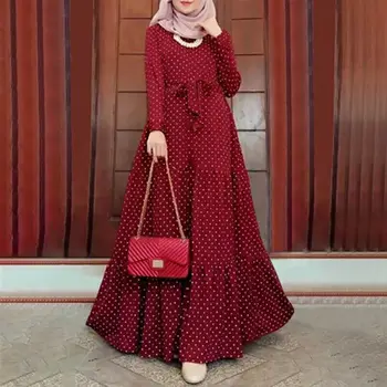 Dubai Abaya Turkey Long Robe Ramadan Eid Muslim Women Dots Dress Kaftan Morocco Evening Dresses