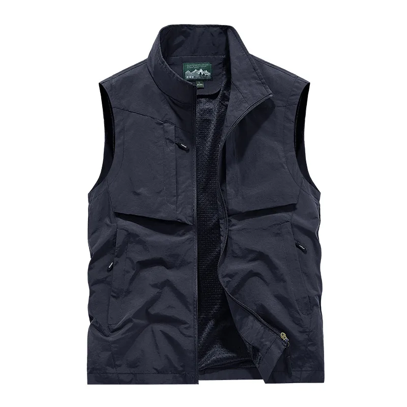 Summer Vest Men's Leather Multi-pocket Sleeveless Jacket Work Wear Mesh Camping Clothing Free Shipping Hunting Tactical Coat 8XL
